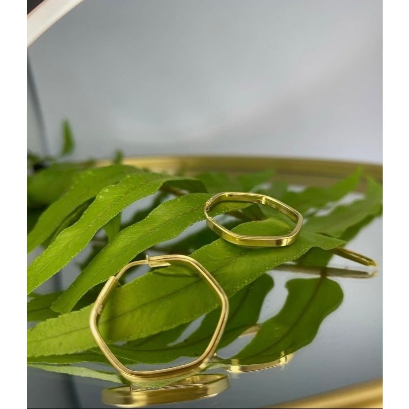 Brinco Argola Sextavada 15mm Ouro 18k Par Cor Amarelo