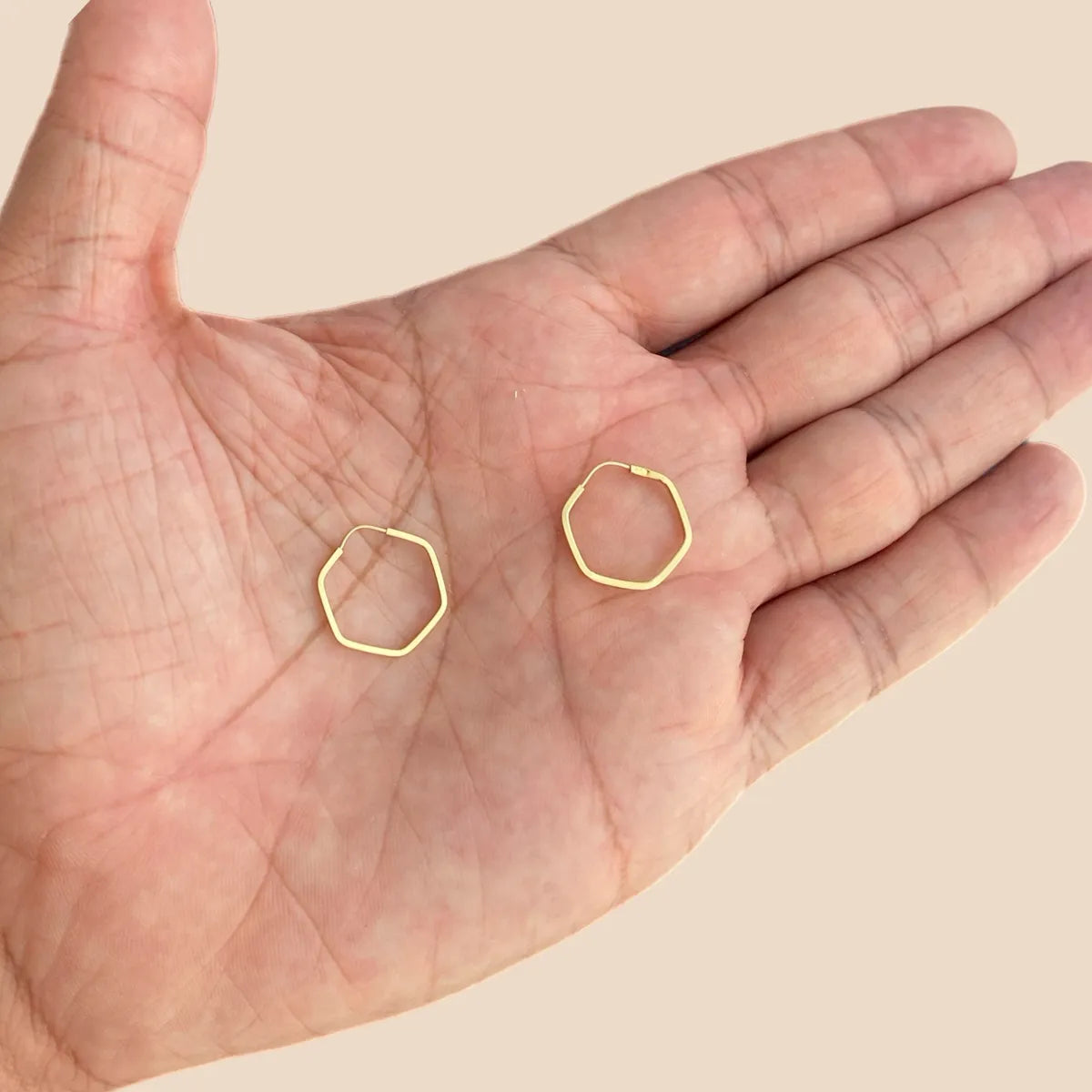 Brinco Argola Sextavada 15mm Ouro 18k Par Cor Amarelo