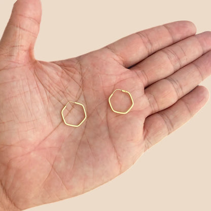 Brinco Argola Sextavada 15mm Ouro 18k Par Cor Amarelo