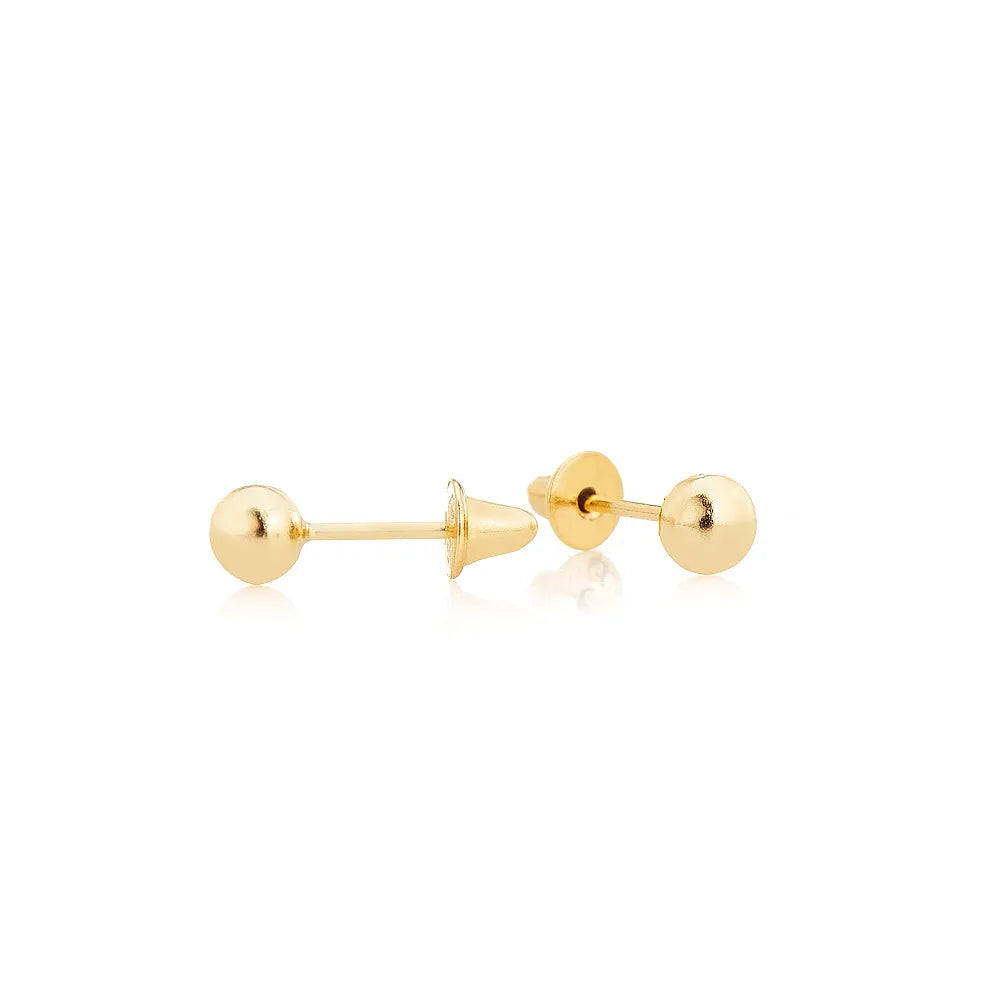 Brinco Em Ouro 18k Bolinha 3mm Infantil Cor Dourado