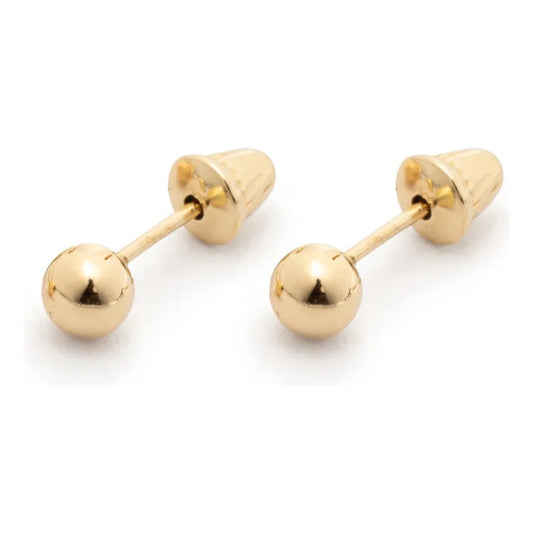 Brinco Em Ouro 18k Bolinha 3mm Infantil Cor Dourado